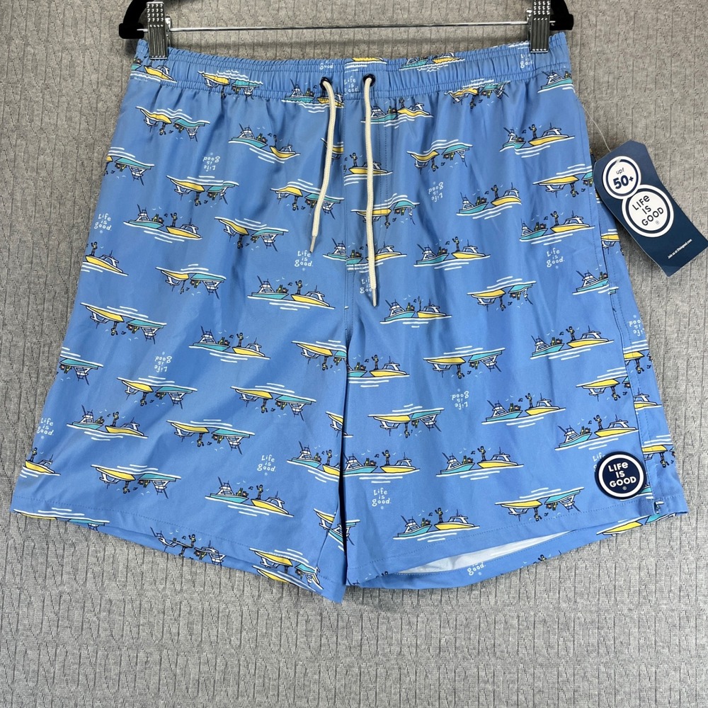 New with tags Life is‎ Good Jake Boat Print Swim Trunks men (M/30)Beach Shorts